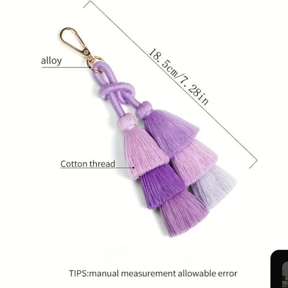 Colorful Tassel Keychain Accessory Choose From PURPLE OR MULTICOLOR - Picture 5 of 8